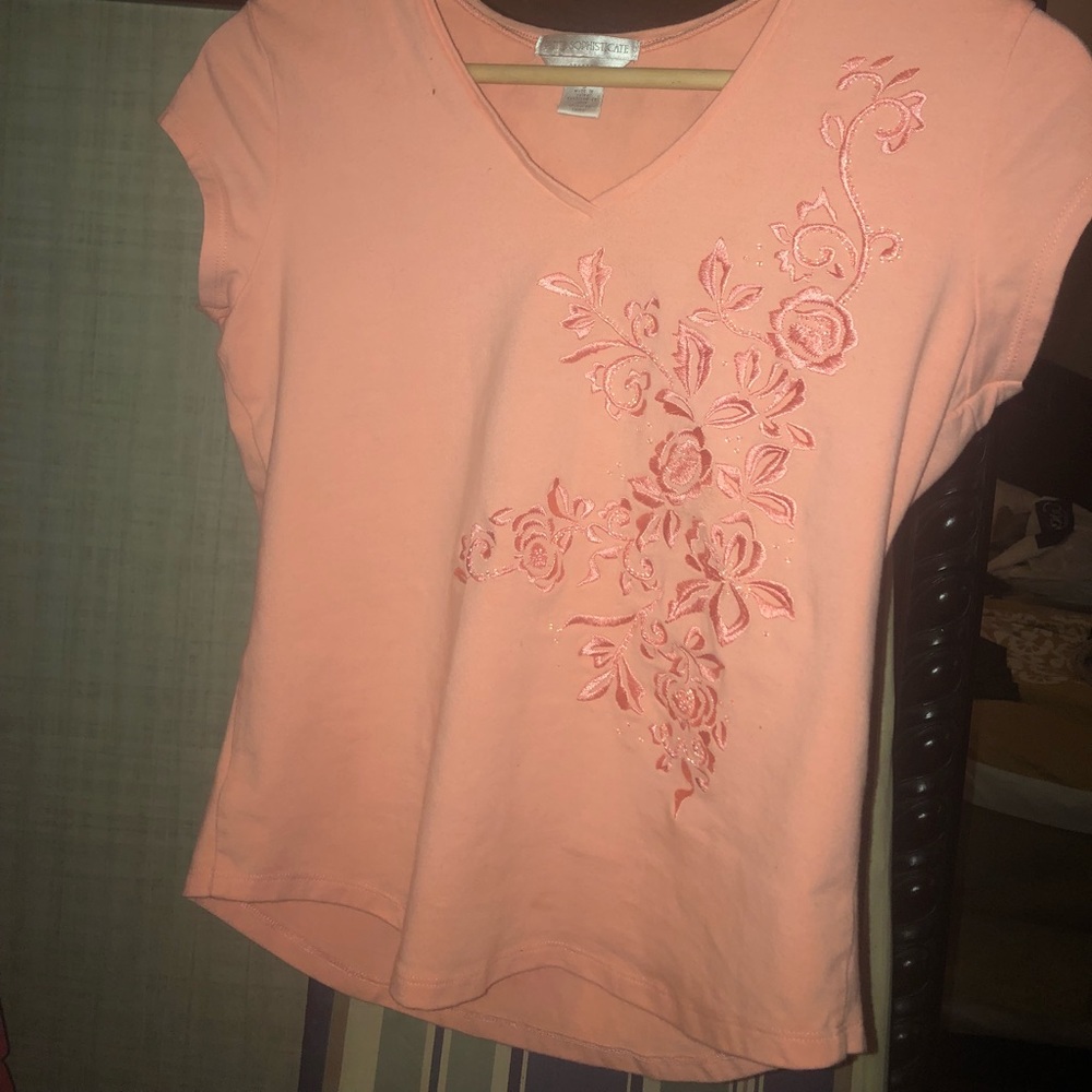 Peach Floral V-neck tee shirt